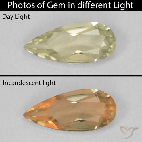 0.91ct Naturel Jaune moyen Diaspore Couleur Changeant, En forme de poire, VVS