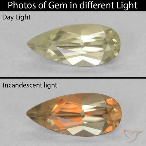 0.74ct Naturel Jaune clair Diaspore Couleur Changeant, En forme de poire, VVS