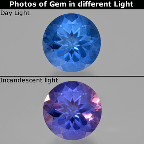 Fluorite à changement de couleur bleu marine intense naturelle coupe roude, 15,29 ct, VS