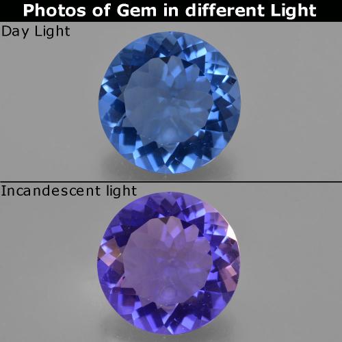 Fluorite à changement de couleur bleue naturelle coupe roude, 11,38 ct, VS