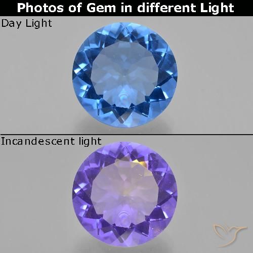 12.64ct Naturel Bleu vif Fluorite avec changement de couleur, Tour, VS