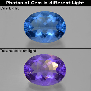 Fluorite à changement de couleur bleue naturelle coupe ovale, 22,67 ct, VS