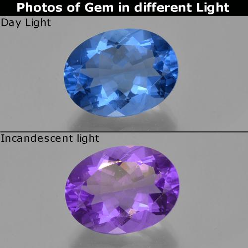 Fluorite à changement de couleur bleue naturelle coupe ovale, 21,49 ct, VS