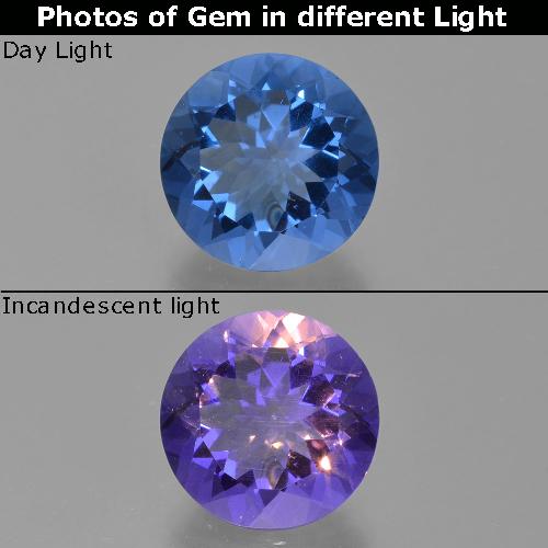 Fluorite à changement de couleur bleu foncé naturelle coupe roude, 12,60 ct, VS