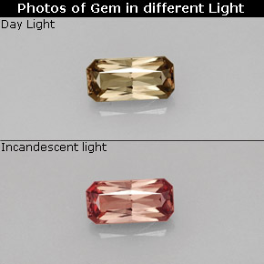 Grenat Couleur Changeant Brun verdâtre à rouge-rose naturelle Taille émeraude, 0.75 ct, VVS-VS