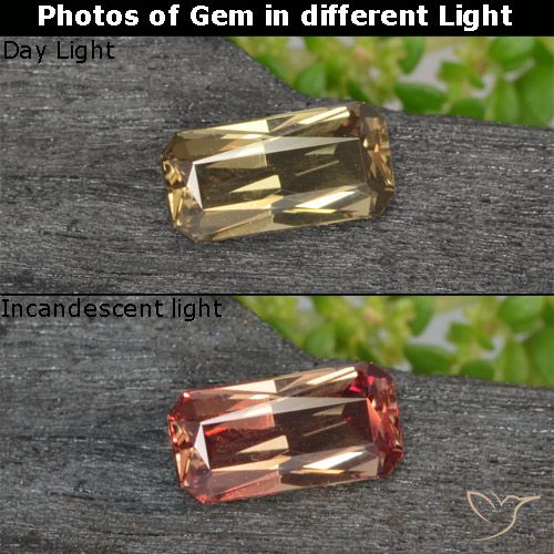 0.74ct Naturel Jaune terreux Grenat Couleur Changeant, Taille émeraude, VVS-VS