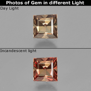 Grenat à changement de couleur multicolore naturelle carré, 0,72 ct, VS