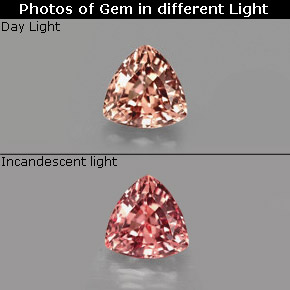 Grenat Couleur Changeant Rose à Rose Rouge naturelle Trillion, 0.88 ct, VS