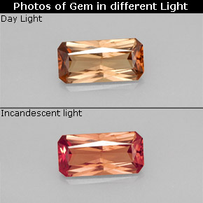 Grenat à changement de couleur multicolore naturelle taille émeraude, 1,26 ct, VS