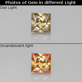 Grenat à changement de couleur de couleur changeante naturelle carré, 0,49 ct, VVS-VS