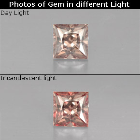 Grenat Couleur Changeant Rose à Rose Rouge naturelle Carré, 0.54 ct, VVS-VS