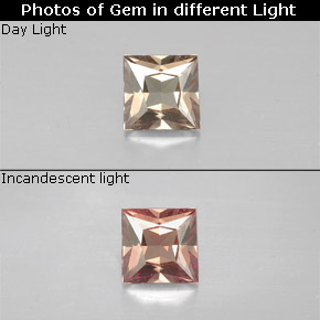Grenat à changement de couleur marron naturelle carré, 0,49 ct, VS