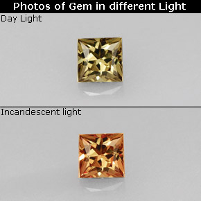 Grenat à changement de couleur multicolore naturelle carré, 0,54 ct, VS