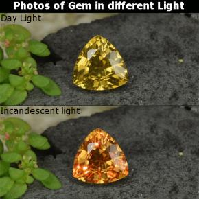 Grenat à changement de couleur jaune naturelle trillion, 0,68 ct, VS
