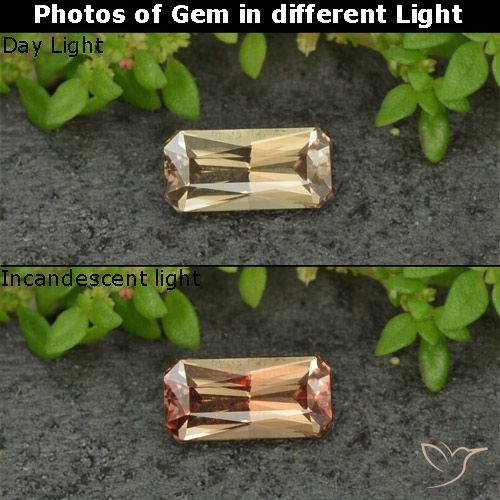 0.68ct Naturel Or Grenat Couleur Changeant, Taille émeraude, VVS