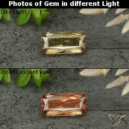 0.76ct Naturel Or Grenat Couleur Changeant, Taille émeraude, VVS-VS
