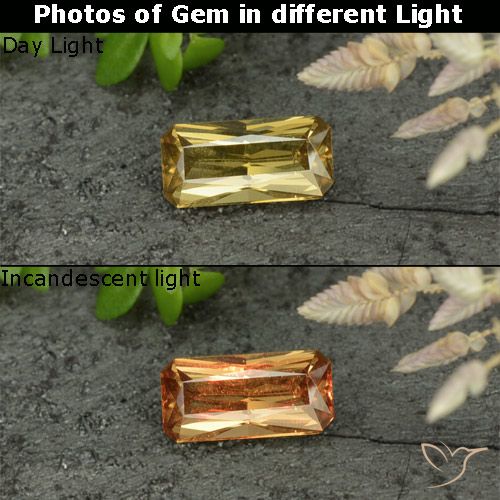 0.62ct Naturel Jaune doré Grenat Couleur Changeant, Taille émeraude, VVS-VS