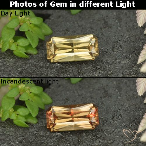 0.72ct Naturel Jaune doré Grenat Couleur Changeant, Taille émeraude, VS