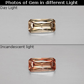 Grenat à changement de couleur multicolore naturelle taille émeraude, 0,60 ct, VS