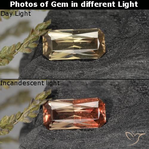 0.61ct Naturel Or Grenat Couleur Changeant, Taille émeraude, VVS-VS