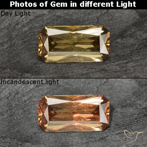 Grenat à changement de couleur doré naturelle taille émeraude, 0,63 ct, VVS-VS