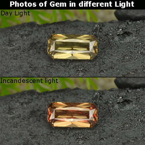 Grenat à changement de couleur jaune naturelle taille émeraude, 0,78 ct, VVS-VS