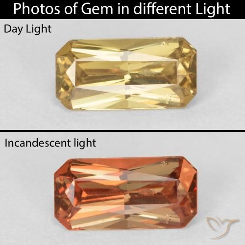Grenat à changement de couleur jaune naturelle taille émeraude, 0,67 ct, VS