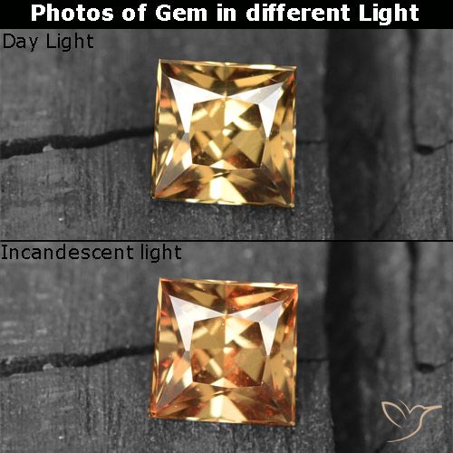 Grenat à changement de couleur doré naturelle carré, 0,58 ct, VVS-VS
