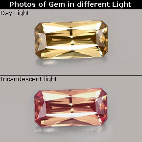 Grenat à changement de couleur du marron verdâtre au rouge-rose naturelle taille émeraude, 0,63 ct, VVS