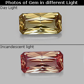 Grenat Couleur Changeant Brun verdâtre à rouge-rose naturelle Taille émeraude, 0.66 ct, VVS-VS