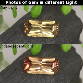 Grenat à changement de couleur doré naturelle taille émeraude, 0,66 ct, VVS-VS