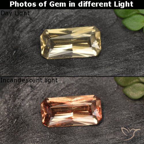 0.61ct Naturel Or Grenat Couleur Changeant, Taille émeraude, VVS