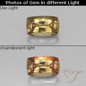 0.97ct Naturel Brun doré Grenat Couleur Changeant, Coussin, VS-SI