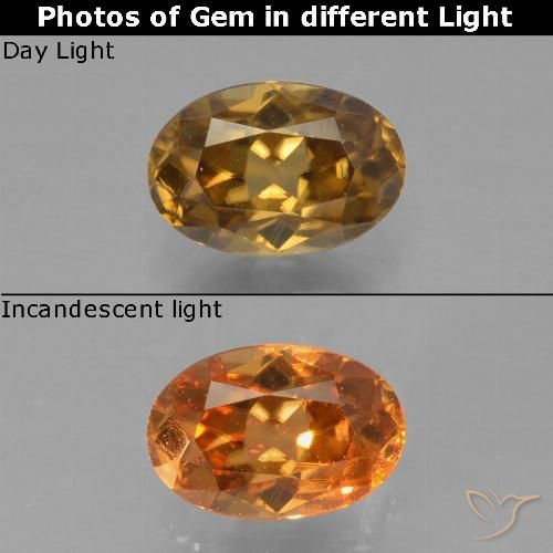 Grenat à changement de couleur doré naturelle coupe ovale, 0,72 ct, VVS-VS