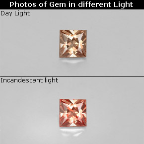 Grenat à changement de couleur multicolore naturelle carré, 0,36 ct, VS