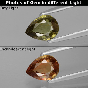 Grenat à changement de couleur multicolore naturelle en forme de poire, 0,83 ct, VS