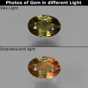 Grenat à changement de couleur jaune naturelle coupe ovale, 0,63 ct, VS