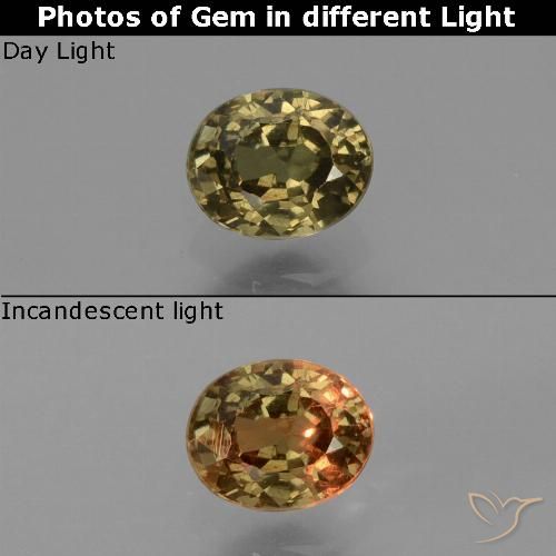 Grenat à changement de couleur jaune naturelle coupe ovale, 0,65 ct, VS