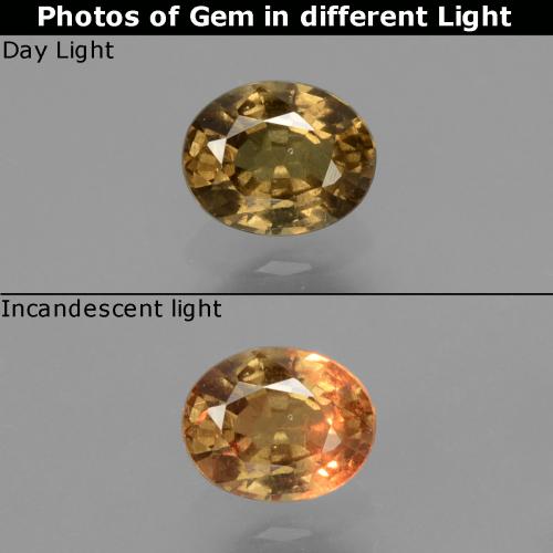 Grenat à changement de couleur jaune naturelle coupe ovale, 0,65 ct, VS