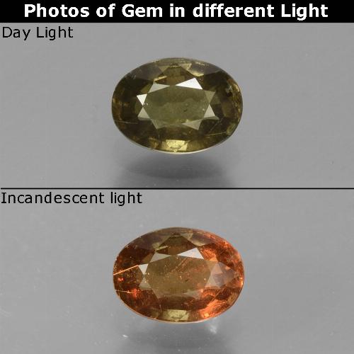 Grenat à changement de couleur jaune naturelle coupe ovale, 0,69 ct, VS