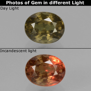Grenat à changement de couleur multicolore naturelle coupe ovale, 1,36 ct, VS-SI