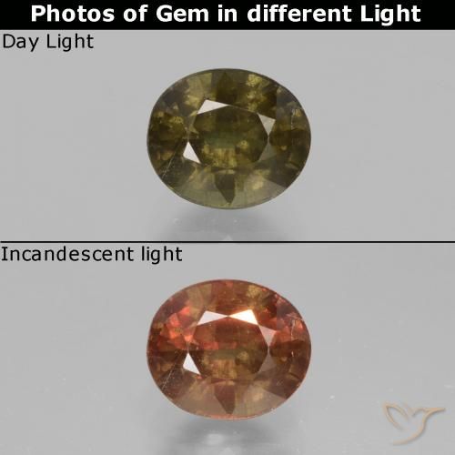Grenat à changement de couleur marron naturelle coupe ovale, 1,33 ct, VS-SI