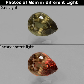 Grenat à changement de couleur multicolore naturelle en forme de poire, 0,48 ct, VS
