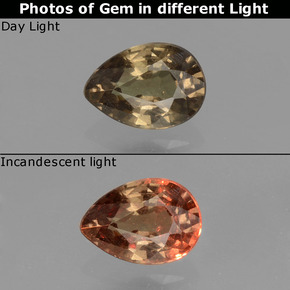 Grenat à changement de couleur multicolore naturelle en forme de poire, 0,52 ct, VS