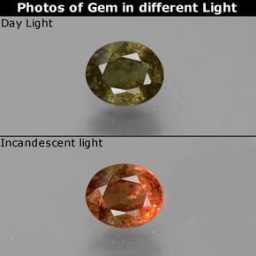 Grenat Couleur Changeant Vert à Rouge-Rose naturelle Coupe ovale, 0.65 ct, VS