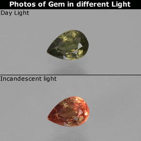 Grenat à changement de couleur de couleur changeante naturelle en forme de poire, 0,43 ct, VS