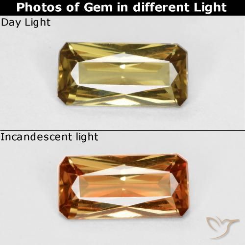 0.60ct Naturel Jaune doré Grenat Couleur Changeant, Taille émeraude, VS