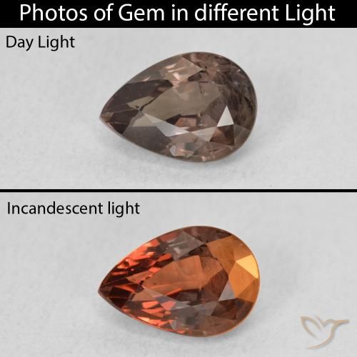 1.28ct Naturel Brun léger moyen Grenat Couleur Changeant, En forme de poire, VS