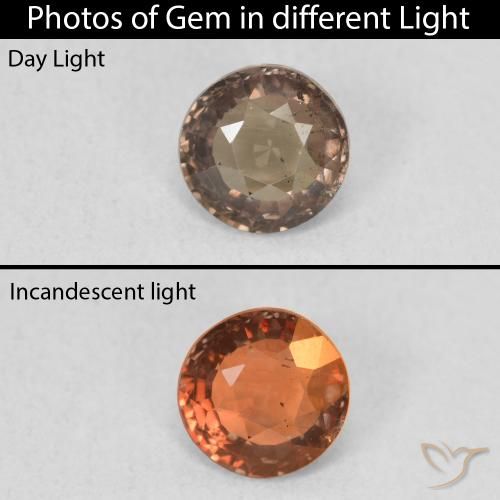 Grenat à changement de couleur marron naturelle coupe roude, 0,92 ct, VS
