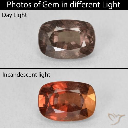 1.58ct Naturel Brun léger moyen Grenat Couleur Changeant, Coussin, VS